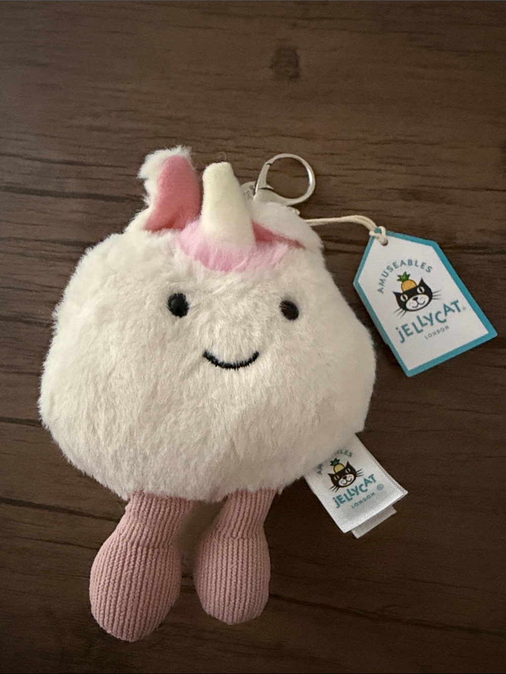 Jellycat Amuseabean Cream & Pink Unicorn Plush Keyring
